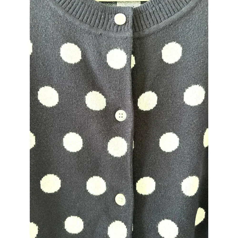 Polka Dot Navy Knit Cardigan Womens Plus Size 3X Preppy Soft Substantial Drapey